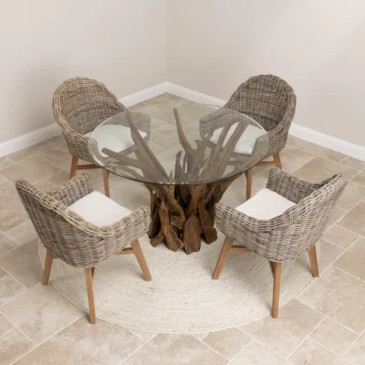 Hyati 4 Seater Dining Set with Scandi Armchairs