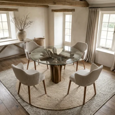 Hara Compact 4 Seater Dining Set with Wave Armchairs