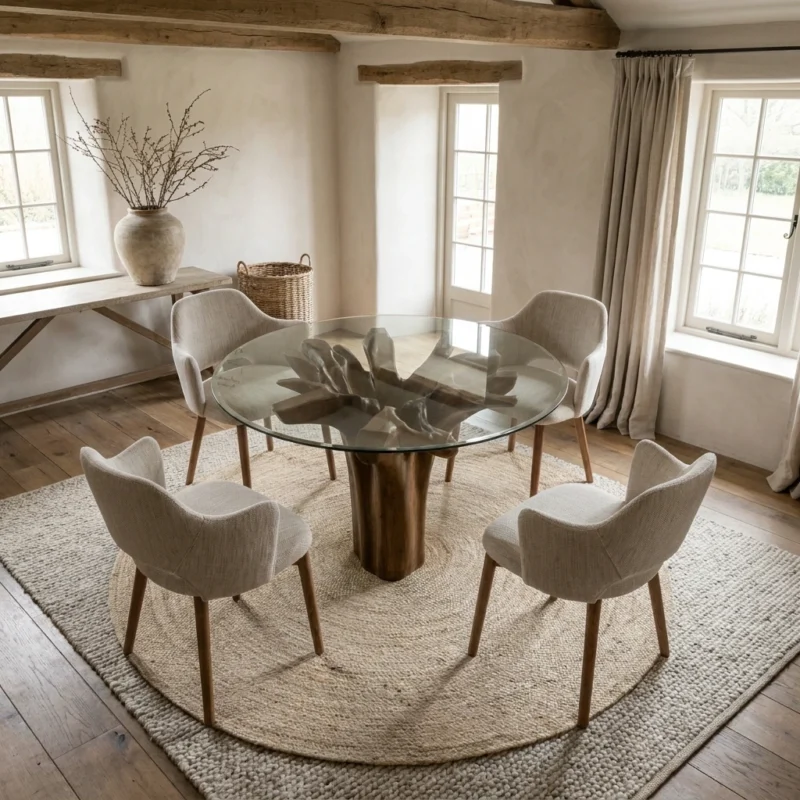 Hara Compact 4 Seater Dining Set with Wave Armchairs