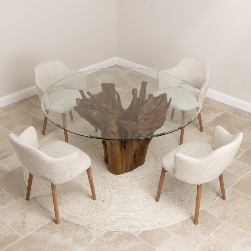 Hara 4 Seater Dining Set with Wave Armchairs