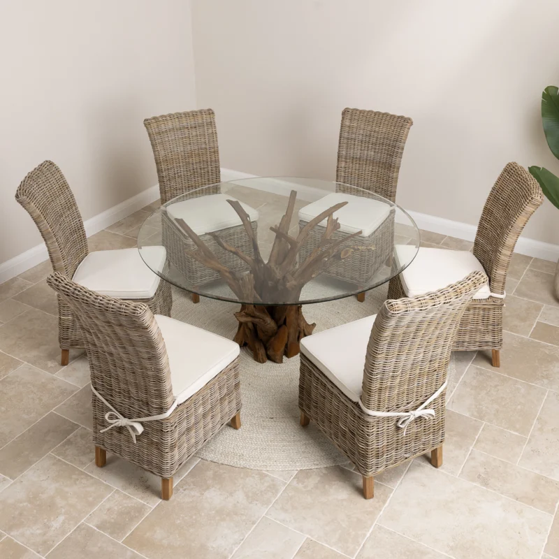 Hyati 6 Seater Dining Set with Natural Kubu Chairs