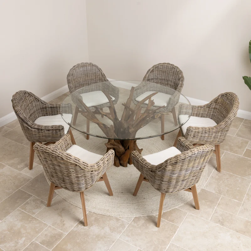Hyati 6 Seater Dining Set with Scandi Armchairs