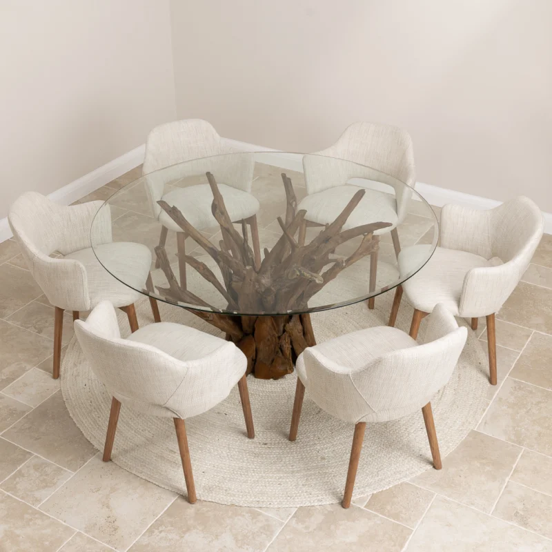 Hyati 6 Seater Dining Set with Wave Armchairs