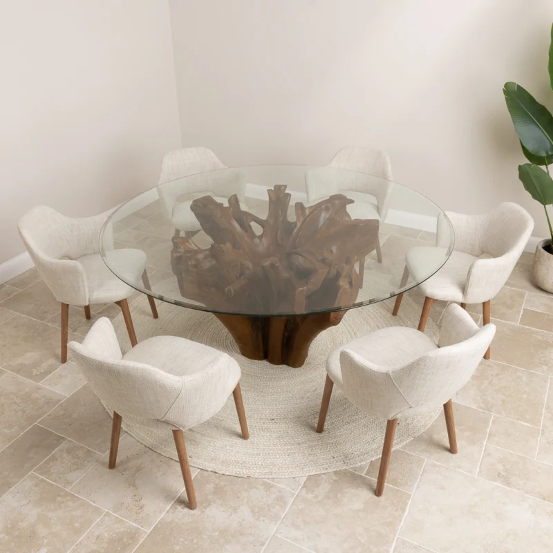 Hara 6 Seater Dining Set with Wave Armchairs