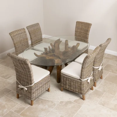 Olira 6 Seater Dining Set with Natural Kubu Chairs