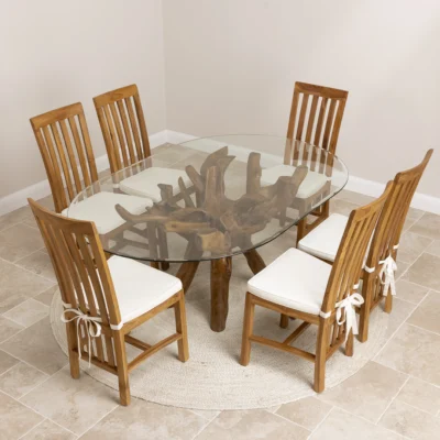 Olira 6 Seater Dining Set with Reclaimed Teak Chairs