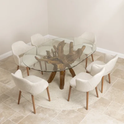 Olira 6 Seater Dining Set with Wave Armchairs