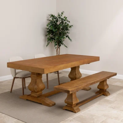 Emara 4 or 6 Seater Bench Dining Set with Wave Armchairs