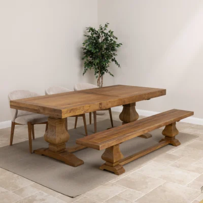 Emara 6 or 8 Seater Bench Dining Set with Cove Chairs