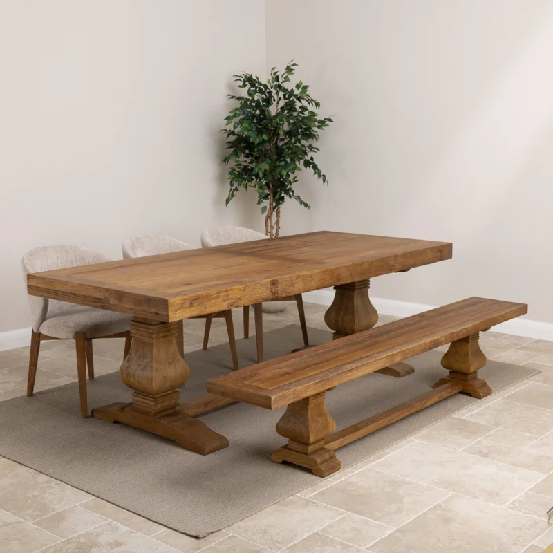 Emara 6 or 8 Seater Bench Dining Set with Cove Chairs