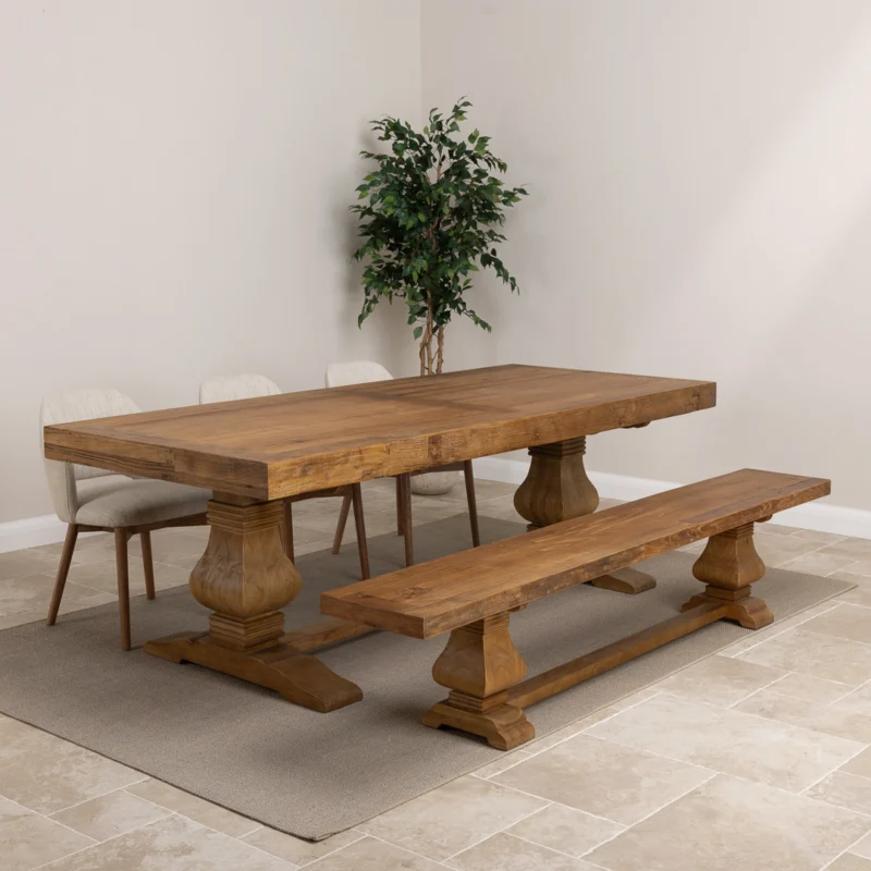 Emara 6 or 8 Seater Bench Dining Set with Wave Armchairs