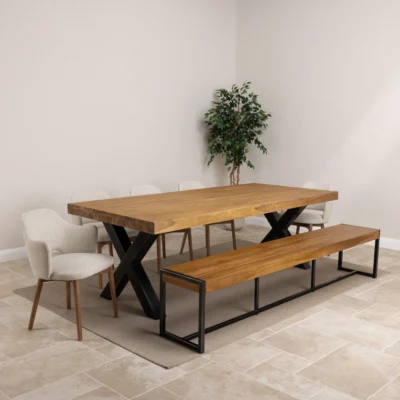 Urban Fusion 6 or 8 Seater Bench Dining Set with Wave Armchairs