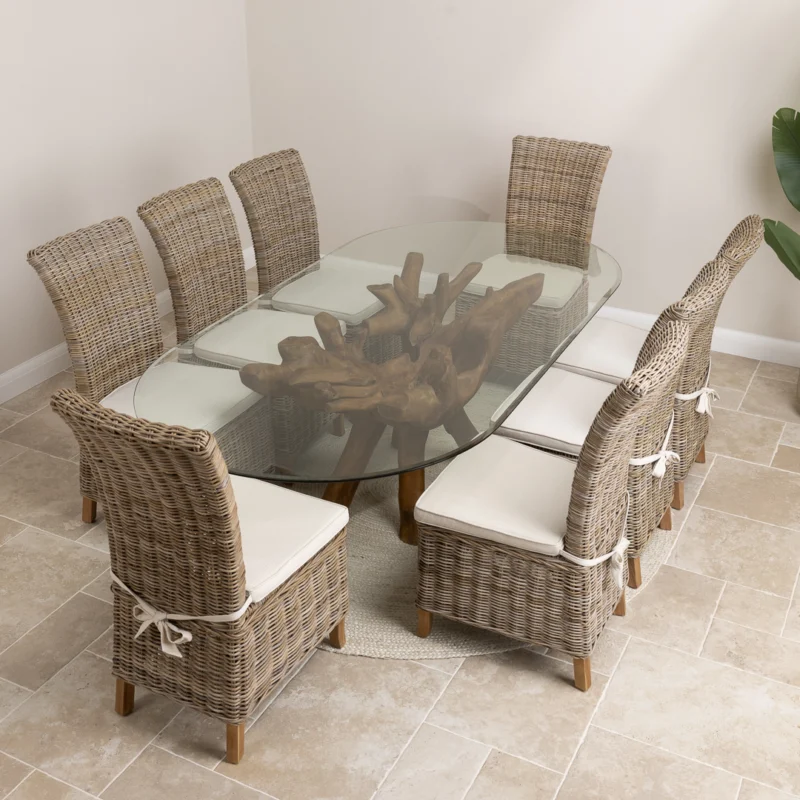 Olira 8 Seater Dining Set with Natural Kubu Chairs