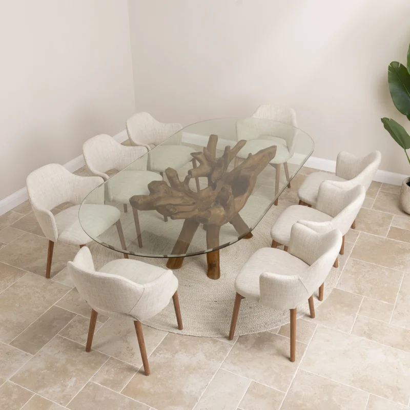 Olira 8 Seater Dining Set with Wave Armchairs