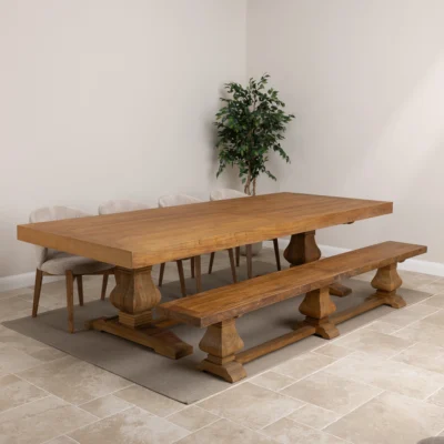 Emara 8 or 10 Seater Bench Dining Set with Cove Chairs