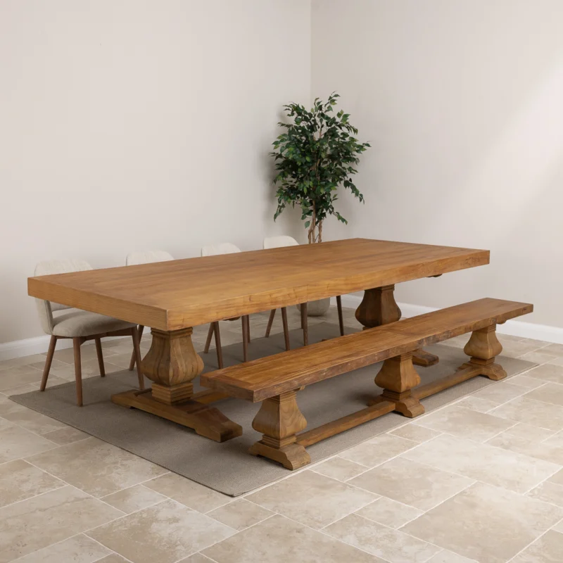 Emara 8 or 10 Seater Bench Dining Set with Wave Armchairs