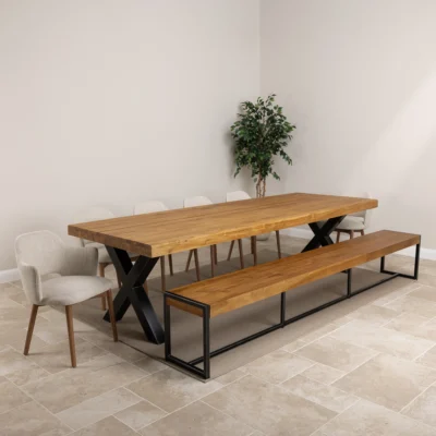 Urban Fusion 8 or 10 Seater Bench Dining Set with Wave Armchairs