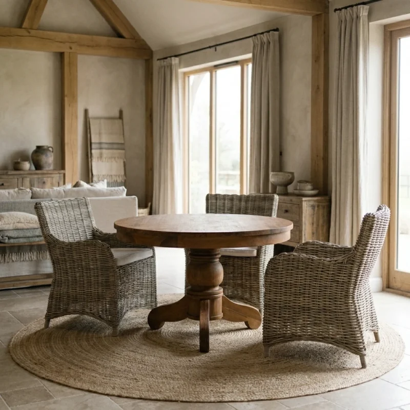 Country 4 Seater Dining Set with Natural Kubu Chairs