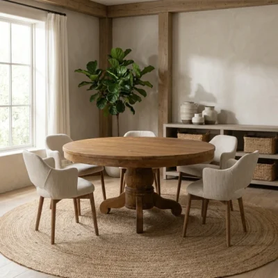 Country 6 Seater Dining Set with Wave Armchairs