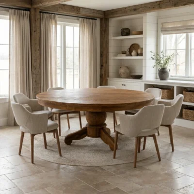 Country 8 Seater Dining Set with Wave Armchairs