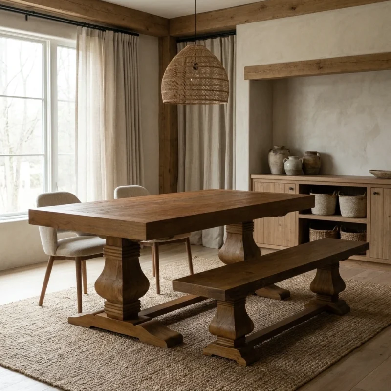 Emara 4 or 6 Seater Bench Dining Set with Wave Armchairs