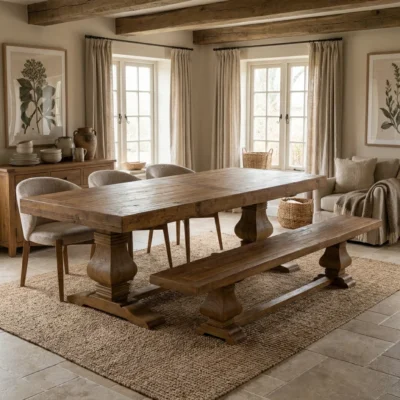 Emara 6 or 8 Seater Bench Dining Set with Cove Chairs