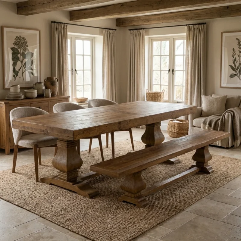 Emara 6 or 8 Seater Bench Dining Set with Cove Chairs