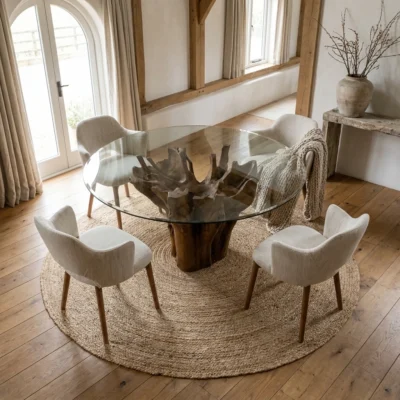 Hara 4 Seater Dining Set with Wave Armchairs