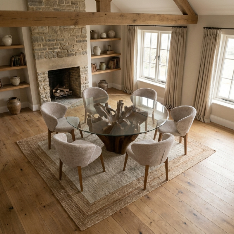 Hara 6 Seater Dining Set with Cove Chairs