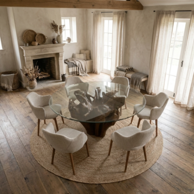 Hara 6 Seater Dining Set with Wave Armchairs