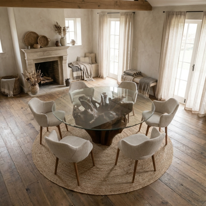 Hara 6 Seater Dining Set with Wave Armchairs
