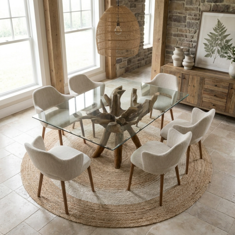 Hiloa 4 or 6 Seater Dining Set with Wave Armchairs