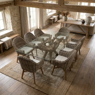 Hiloa 6 or 8 Seater Dining Set with Scandi Armchairs