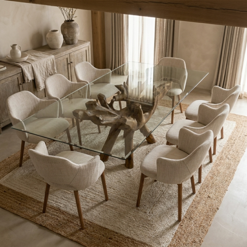 Hiloa 6 or 8 Seater Dining Set with Wave Armchairs