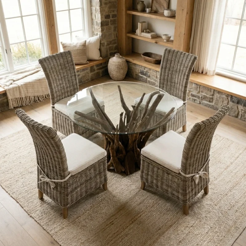 Hyati 4 Seater Dining Set with Natural Kubu Chairs