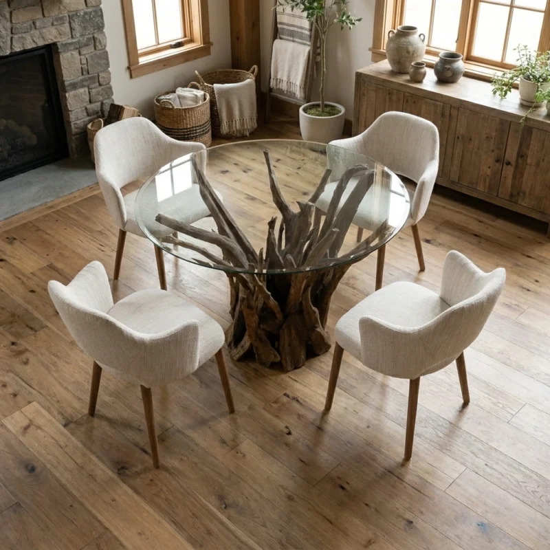 Hyati 4 Seater Dining Set with Wave Armchairs
