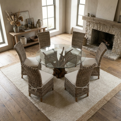 Hyati 6 Seater Dining Set with Natural Kubu Chairs