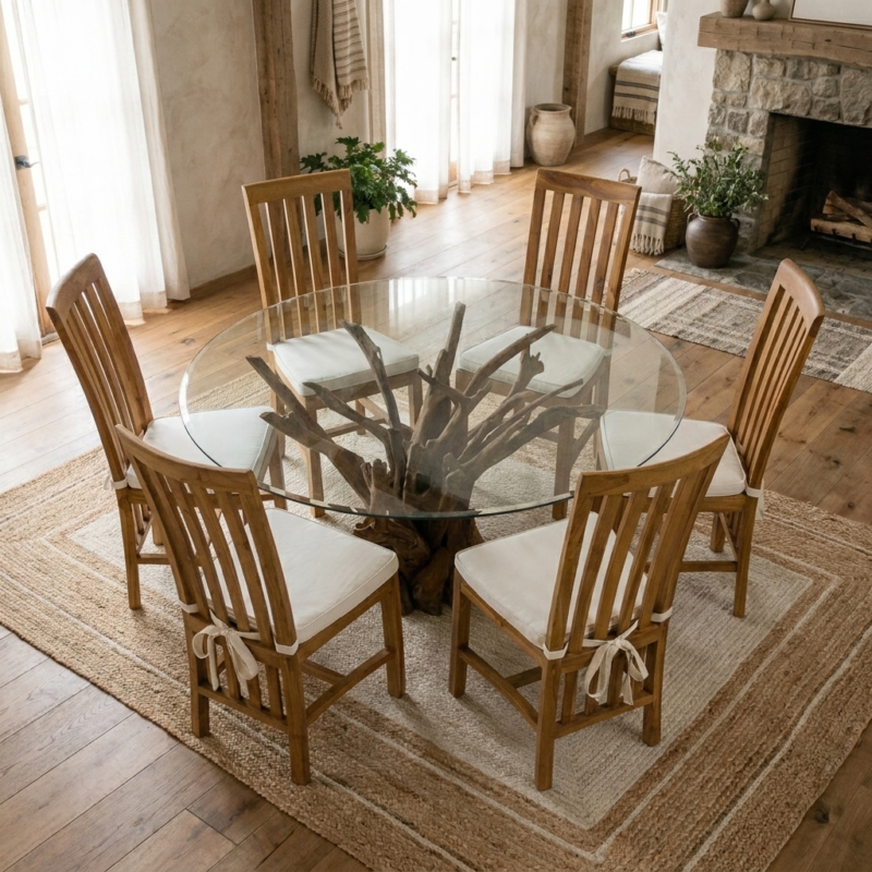 Hyati 6 Seater Dining Set with Reclaimed Teak Chairs