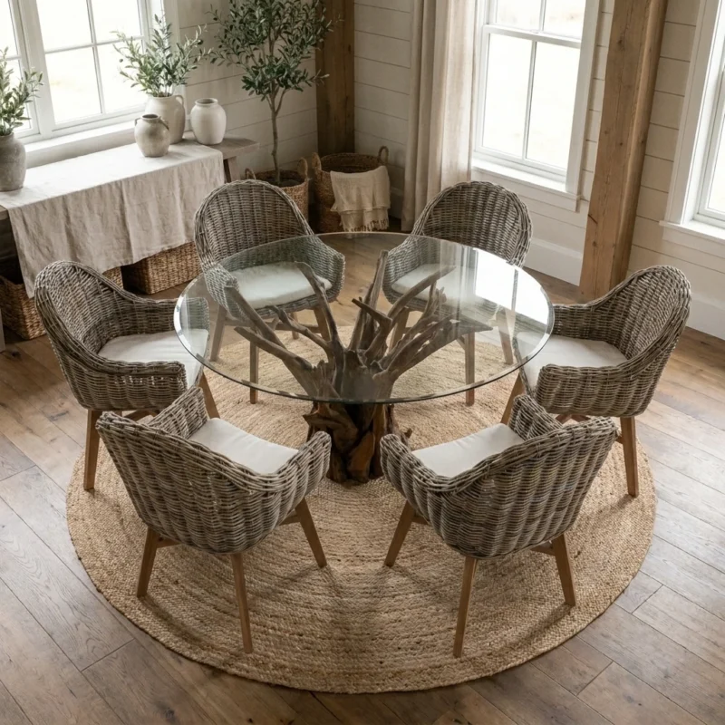 Hyati 6 Seater Dining Set with Scandi Armchairs