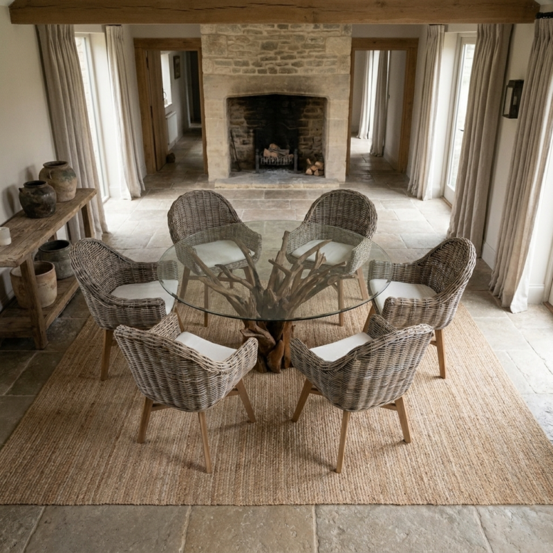 Hyati 6 Seater Dining Set with Scandi Armchairs