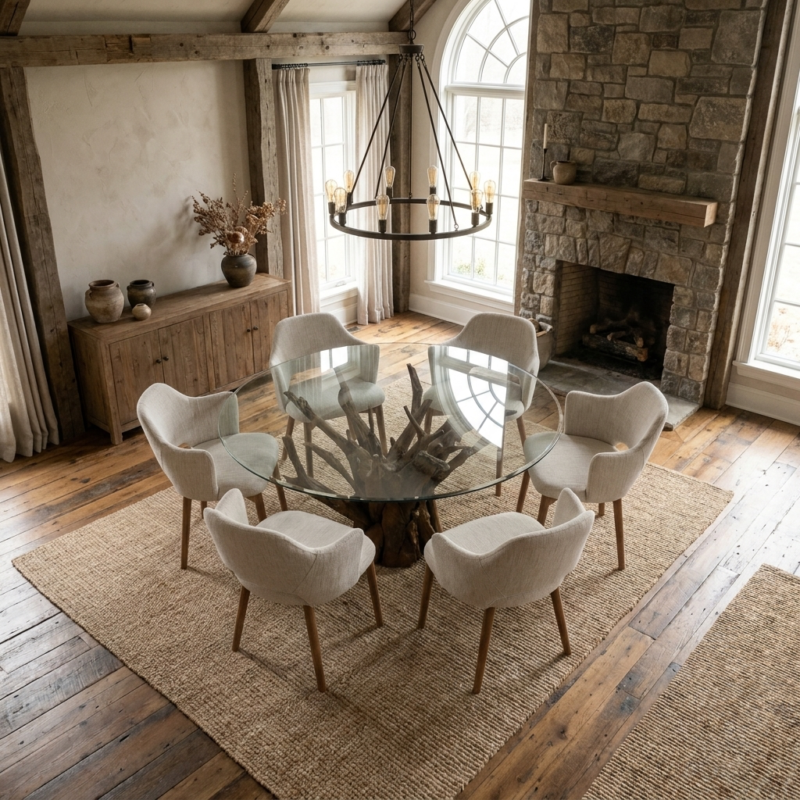 Hyati 6 Seater Dining Set with Wave Armchairs