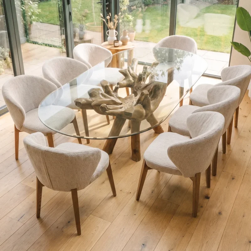 Olira 8 Seater Dining Set with Cove Chairs
