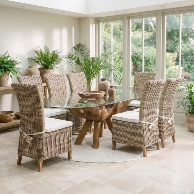 Olira 8 Seater Dining Set with Natural Kubu Chairs