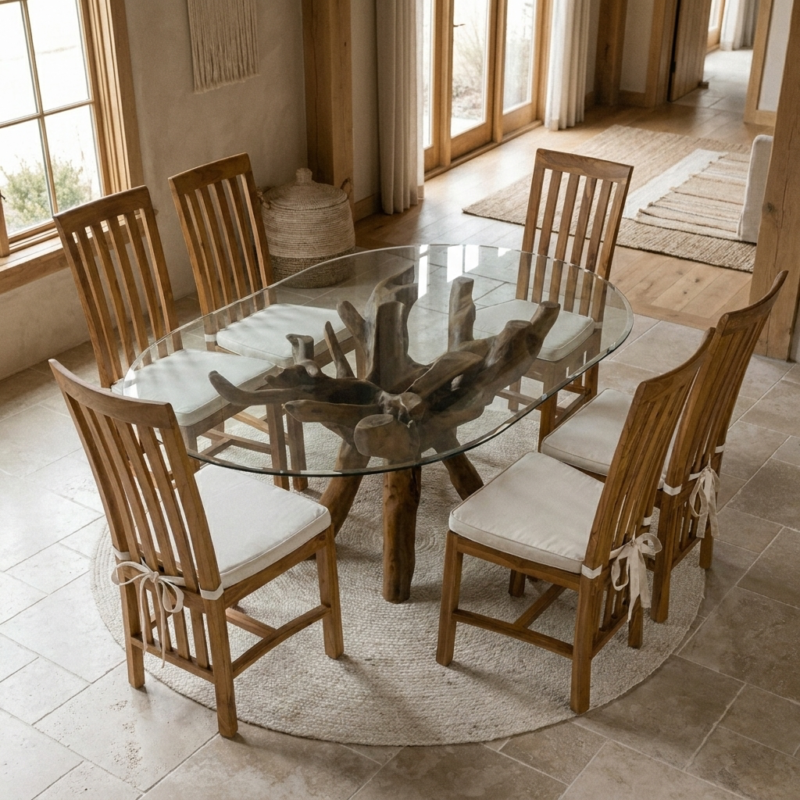 Olira 6 Seater Dining Set with Reclaimed Teak Chairs