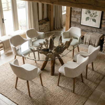 Olira 6 Seater Dining Set with Wave Armchairs