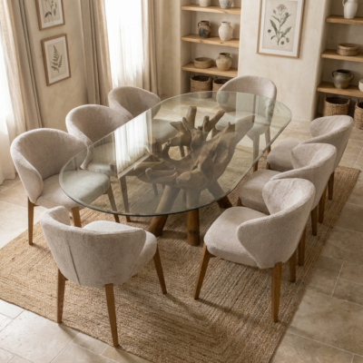 Olira 8 Seater Dining Set with Cove Chairs