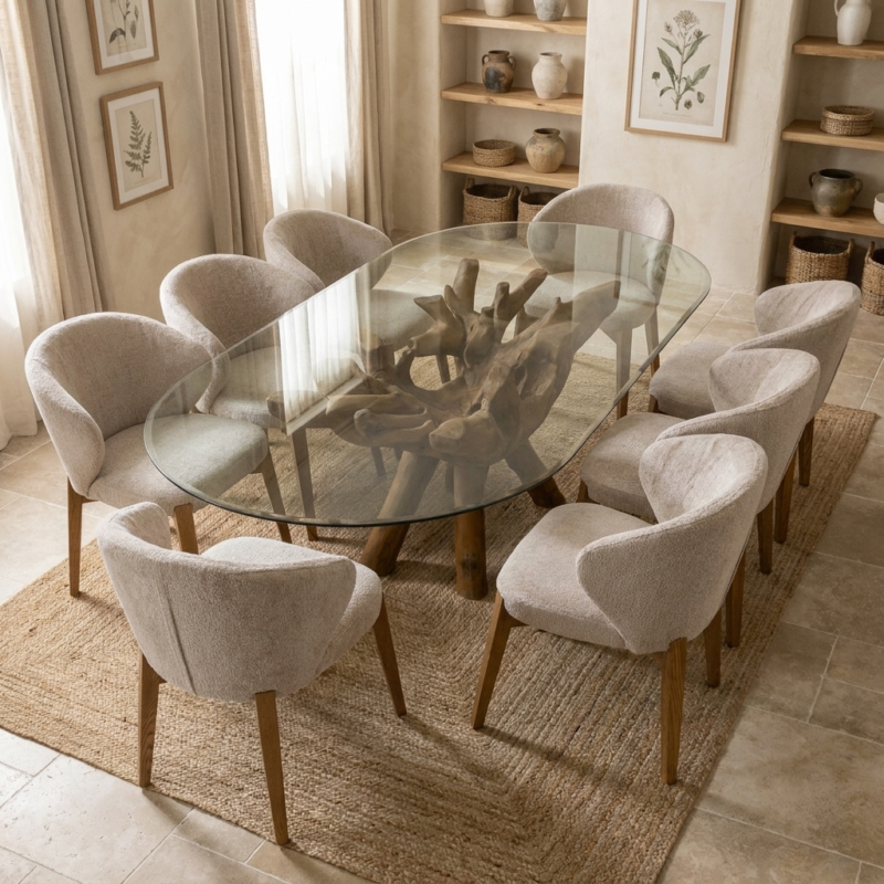 Olira 8 Seater Dining Set with Cove Chairs