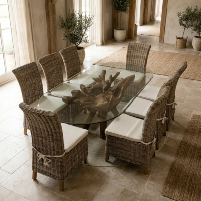 Olira 8 Seater Dining Set with Natural Kubu Chairs