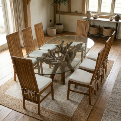 Olira 8 Seater Dining Set with Reclaimed Teak Chairs