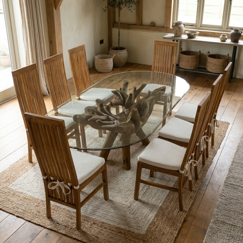 Olira 8 Seater Dining Set with Reclaimed Teak Chairs